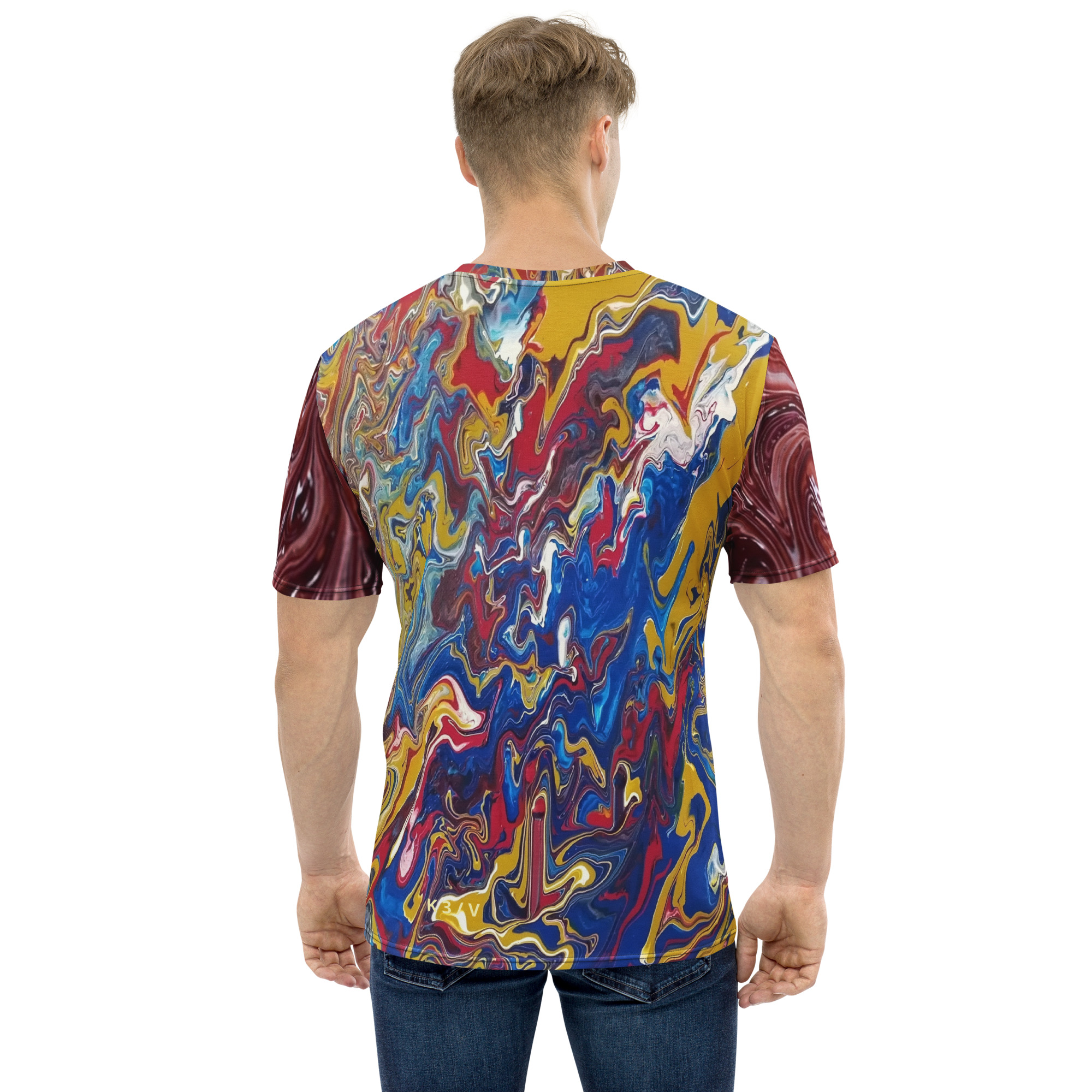 Men's t-shirt with red sleeves designed by Startup Odense - Image 2