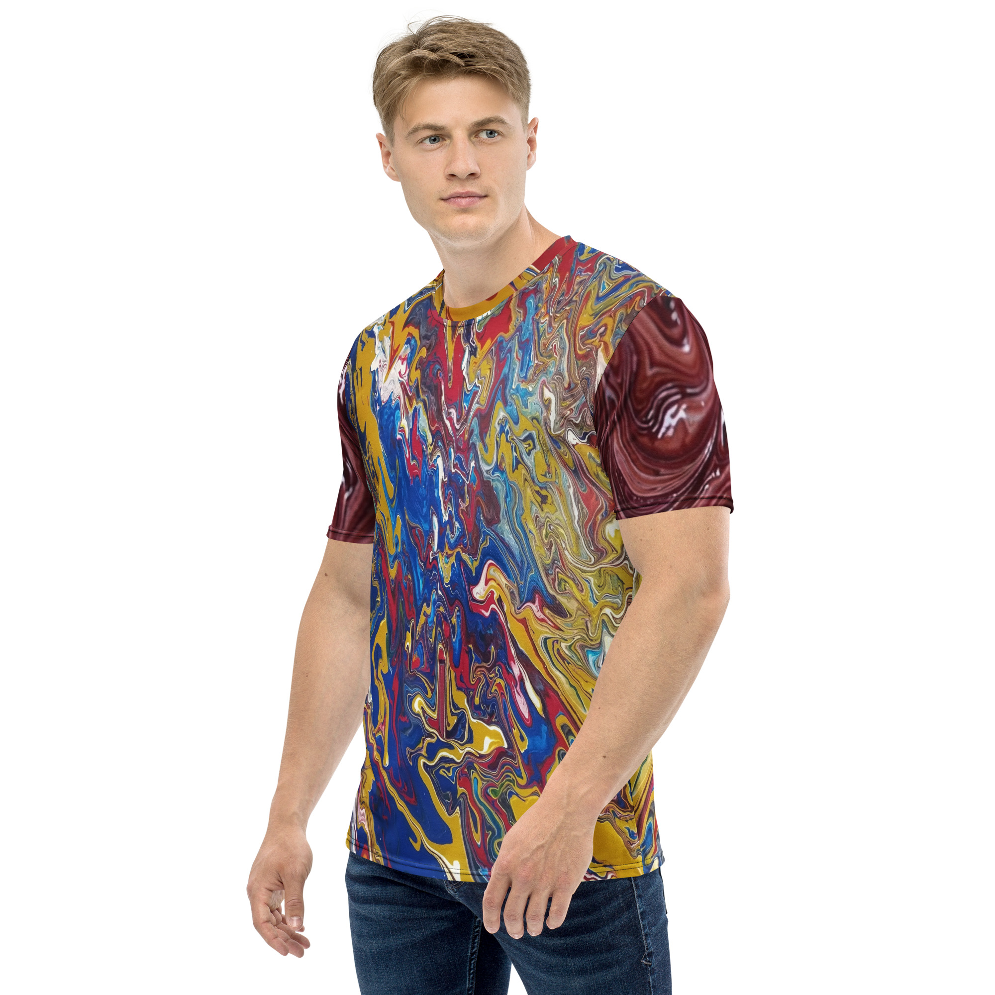 Men's t-shirt with red sleeves designed by Startup Odense - Image 3