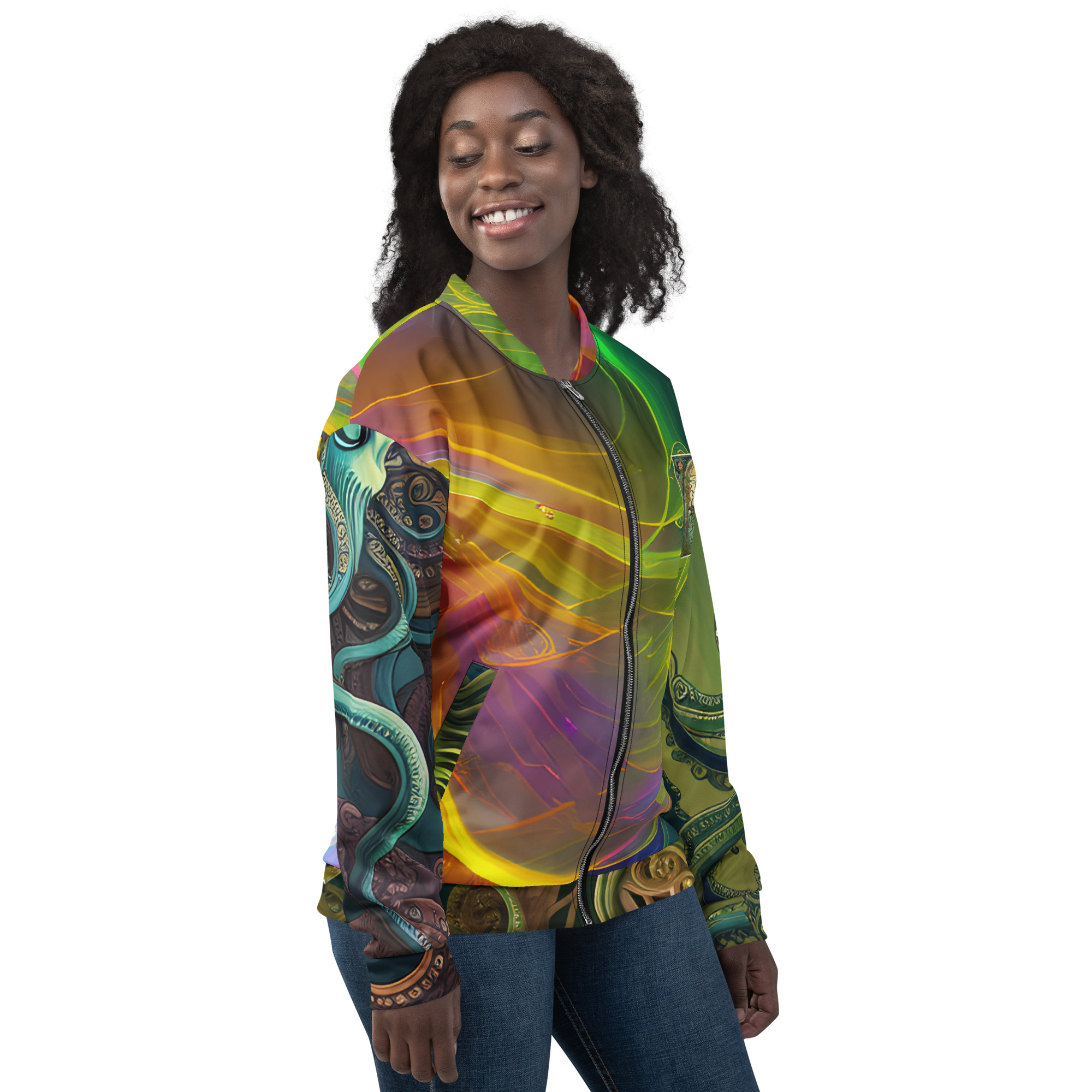 Spacey Unisex Bomber Jacket designed by Startup Odense - Image 4